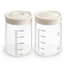 헬로키친 내열유리 실리콘캡 눈금 유리병, 200ml, 2개