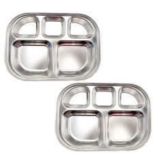 不鏽鋼5格加深餐盤, 銀色, 單品, 2入