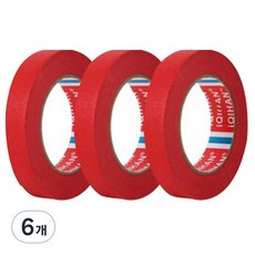 iQIHAN 칼라 마스킹 종이테이프 15mm x 15m, 레드, 6개