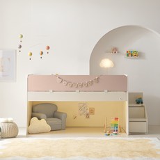 꿈꾸는요셉 앙팡 벙커침대 B + 조명 + 드림 독립미니스프링 매트리스 세트 방문설치, 라벤더캔디(프레임), 주백색(조명), 베이지(매트리스)