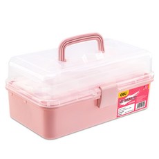 deLi 得力 工具 便攜式塑膠折疊3層儲物工具收納工具箱 粉紅色 EDL432013B, 1個