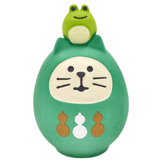 Concombre Decole 玩具 福氣招財貓咪組 綠色達摩 裝飾桌面潮玩擺件禮物, 1個