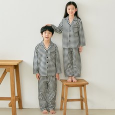 PINGCOCO 兒童小格紋睡衣上下套組
