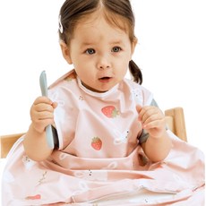 babyclo 嬰幼兒餐桌一體式自主學習無袖拉鍊圍兜, 兔子粉紅色, 1入, 1個