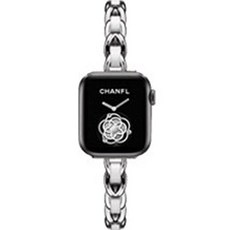 LuA lovel Apple Watch 纖薄皮革鏈條金屬錶帶, 銀色 + 白色, 1個