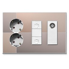 TILINS Gallery米色金色整合水溝 2孔插座+RJ45 2孔+CATV單元 2孔 白色框架, 1個
