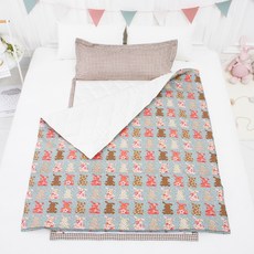 Coney Island 幼兒園四季午睡棉被睡墊棉質枕芯組, 藍色復古兔子款