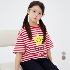 LollyTree 兒童條紋微笑印花寬鬆短袖T恤
