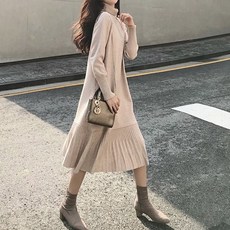 엘쏘 터틀넥 니트 셔링 스커트 원피스