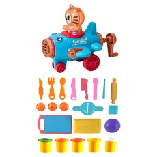 小飛機美食麵條製造機彩泥組 5色安全彩泥 + 模具 + 燈光音樂, 多色, 1組