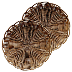 Rattan Shop Rattan 圓形多用途藤籃托盤 J046H, 棕色, 2個