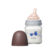 Combi 康貝 真實含乳寬口玻璃奶瓶, 日本製奶嘴 7度吸 亞洲寶寶 仿母乳複孔設計 120ML, 棕色, 1個