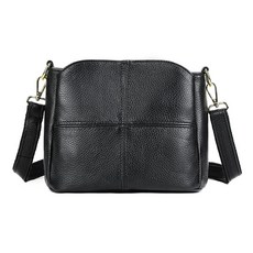 LIKEHOUSE 女款 真皮頭層牛皮2WAY方塊格紋3格層肩背包/斜背包 LB1104, 黑色, 1個