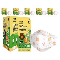 Puremate 아기곰과 친구들 마스크 초소형 유아용 KF80, 50개입, 6개, 패턴 흰색