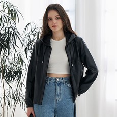 신비 여성용 램스킨 후드 집업 자켓 KSJK240110