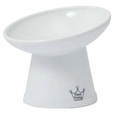 Necoichi 貓壹 快樂食光斜淺口食碗 15.5 x 最高點13.5 x 最低點9.5cm 700g, 黑貓圖 白色, 1個