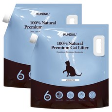 쿤달 더스트제로 프리미엄 벤토나이트 고양이 모래, 무향, 2개, 6kg