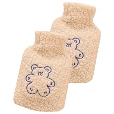 퀵살림 방한 귀여운 보온 물주머니 04 살구 비스킷 곰 500ml, 2개