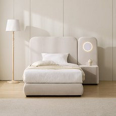 스칸디아 데니아 호텔 기능성 패브릭 침대 + LED 협탁 + 라텍스 7존 독립스프링 매트리스 세트 방문설치, 아이보리