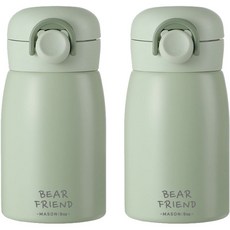 PUKO Bear Friend彈蓋式不鏽鋼真空保溫杯 2入組, 260ml, 綠色