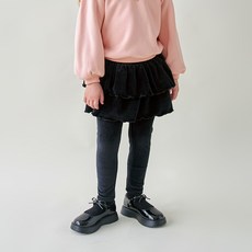 MARI N MORI 兒童保暖羅紋天鵝絨荷葉邊褲裙