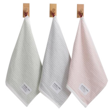 星紅織品 無印風格條紋柔軟瞬吸純棉方巾 3入組 純棉材質 瞬吸速乾 親膚舒適, 綠色 + 灰色 + 粉色, 1組