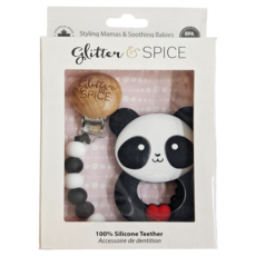 glitter&SPICE 固齒器奶嘴鍊夾組, 100%食品級矽膠, 造型可愛易抓握, 胖達, 1組