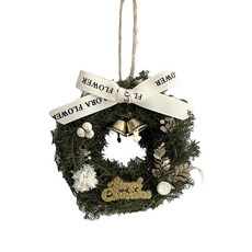 聖誕雪松吊掛迷你花圈, 9cm, 米白色, 1個