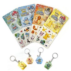 寶可夢雙鑰匙圈&裝飾貼紙4件組, 1套, 混合色