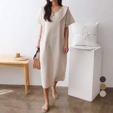 PANG PANG SHOP 亞麻娃娃領孕婦連身裙