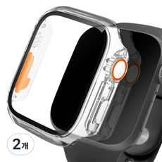 아이몰 애플워치 호환 울트라st 9H 강화유리 풀커버 프레임 케이스, 투명, 2개