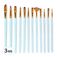 O-ON 柔和色尼龍刷壓克力美術刷 藍色 12種組, 3組, 12種