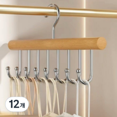 多用途原木衣架, 12個, 淺木色