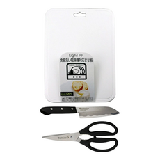 PEARL LIFE 珍珠金屬 Master Line II系列 廚房刀具組3件式 F-2180, 1組, 廚刀 + 廚房剪刀 + 砧板