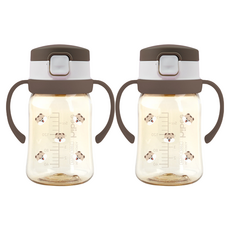 hibee Eightvent按壓式PPSU吸管杯, 2個, 可可棕(松鼠款), 170ml