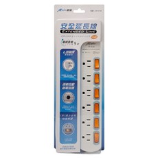 Mayka 明家 6插座6開關15A延長線電腦用 獨立開關節能省電 安全耐用, 2.7m, 白色, 1條
