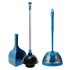 Pim 圓形馬桶刷 + 馬桶疏通器 清潔工具組, 藍色, 1套