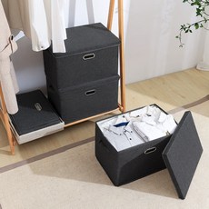 MF스토어 다용도 린넨 폴딩 리빙박스, 블랙, 1개