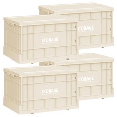 FAmILyLIFE 生活 工業風可疊加折疊收納箱 附輪 33L, 4個, 奶油白