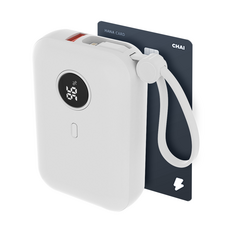 바우아토 포켓쉴 난연 PD 22.5W 고속 입출력 케이블 일체형 미니 보조배터리 10000mah, 화이트, 화이트