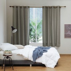 The Zari 穿孔式 天然亞麻感 遮光窗簾 2片, 米灰色