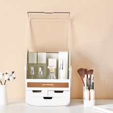 wizhome 可提掀蓋式化妝品收納箱, 白色, 1個