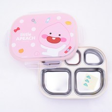 LILFANT KAKAO FRIENDS 不鏽鋼雙層餐盤便當盒組 Apeach款, Little Apeach款, 餐盤+蓋子+姓名貼紙