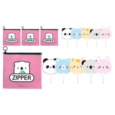 애니멀 프랜즈 부채 5p + 애니멀 지퍼백 미디움 2p 세트, 핑크(지퍼백), 랜덤발송(부채), 2세트