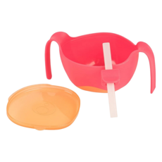 b.box 專利吸管三用碗 防滑吸盤 13 x 6 x 13cm 251ml 8.5oz 6個月以上, 草莓粉, 1個