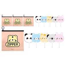 動物朋友風扇 5p + 動物拉鍊袋中 2p 套裝, 杏色(拉鍊袋)，隨機發貨(扇形), 2套