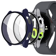 루아르모 갤럭시워치 액정보호 강화유리 풀커버 케이스 2p, 네이비, 투명