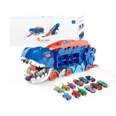 PLAYMAX Wagu Wagu 恐龍射擊汽車運輸車 恐龍汽車 + 12種迷你車套組, 藍色, 1套