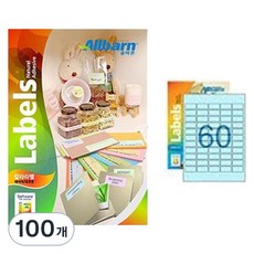 올바른라벨 레이저 잉크젯 공용 연파랑 칼라라벨지, 60칸, 100개