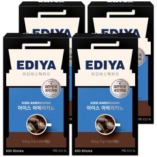 EDIYA COFFEE 冰美式即溶咖啡粉隨身包, 1g, 100條, 4盒